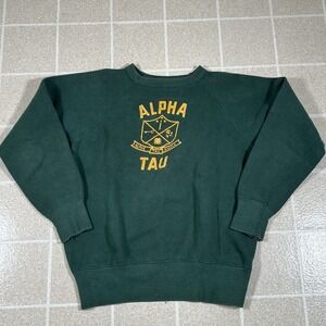 Vintage 50s 60s Champion Running Man Alpha Sigma Tau Sorority Sweatshirt Green